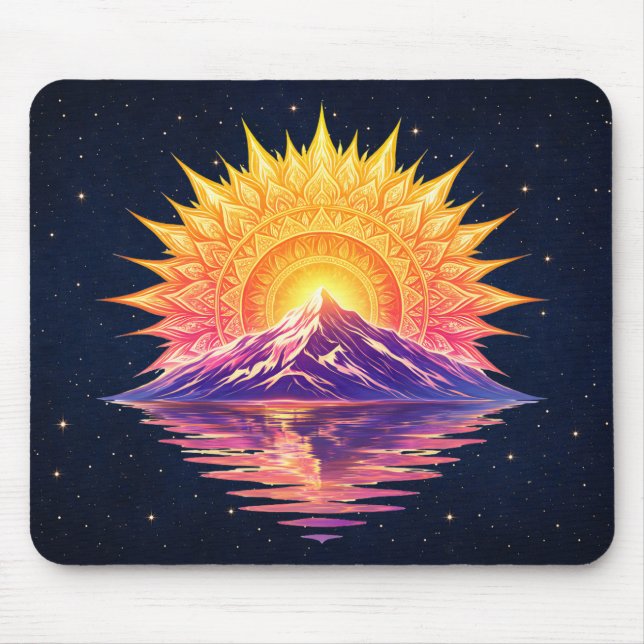 Boho Mandala Mountain Sunset | Cosmic Night Sky Mousepad (Vorne)
