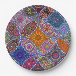 Boho Mandala Muster farbenfrohe Hippie Retro Vinta Pappteller