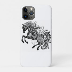 Boho-Mandala-Pferd Schwarz-Weiß-Kunst-Handyhülle Case-Mate iPhone Hülle