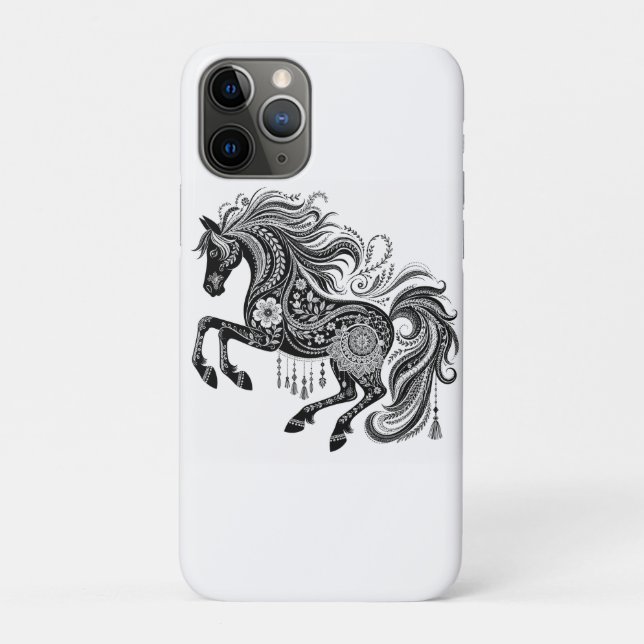 Boho-Mandala-Pferd Schwarz-Weiß-Kunst-Handyhülle Case-Mate iPhone Hülle (Rückseite)