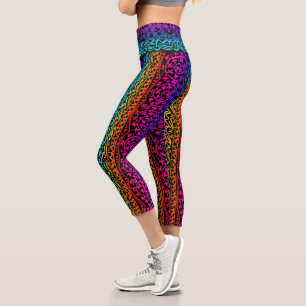 Boho Mandala Rainbow Blume & Leaf Capri Leggings