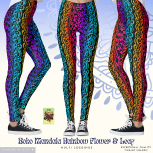 Boho Mandala Rainbow Blume & Leaf Leggings