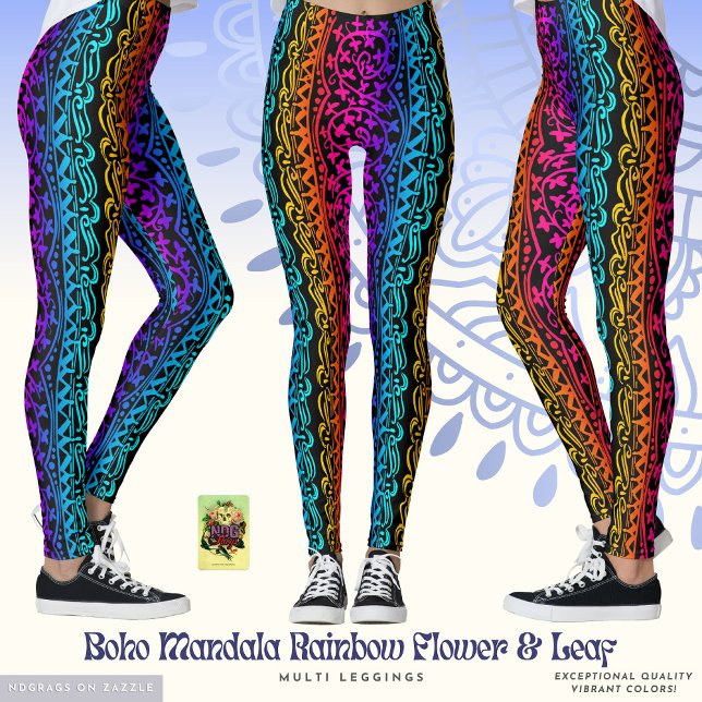 Boho Mandala Rainbow Blume & Leaf Leggings (Von Creator hochgeladen)