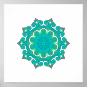Boho Mandala   Retro Bohemisches Aquamarines Kalei Poster