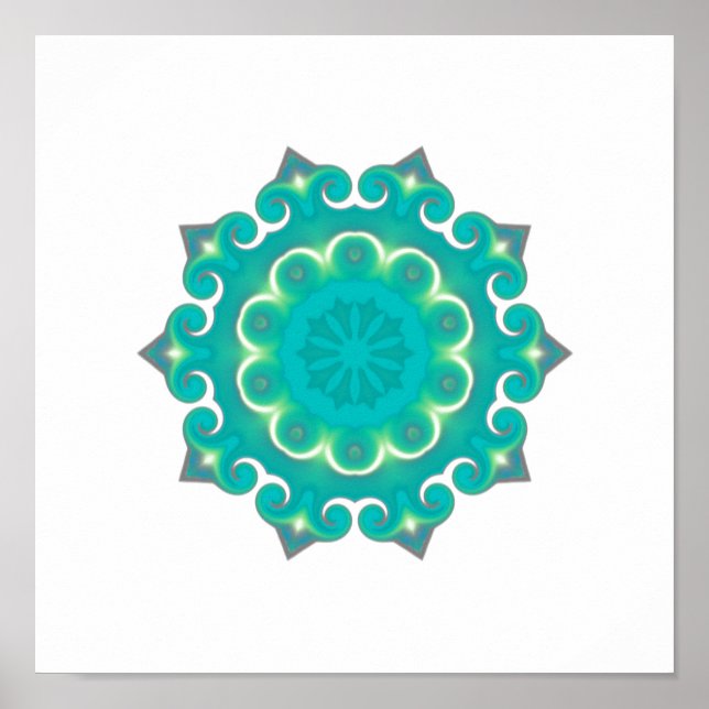 Boho Mandala | Retro Bohemisches Aquamarines Kalei Poster (Vorne)