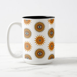 Boho Mandala Sun Third Eye - 90s Graphic Art Print Zweifarbige Tasse