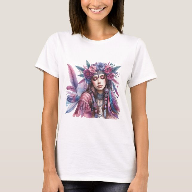 Boho Mandala T-Shirt – Floral Feathers  (Vorderseite)