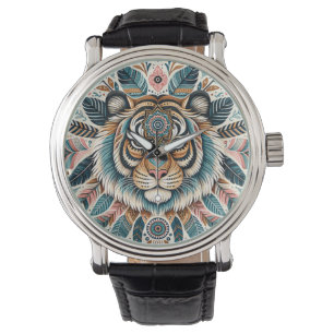 Boho mandala tiger feathwoman armbanduhr