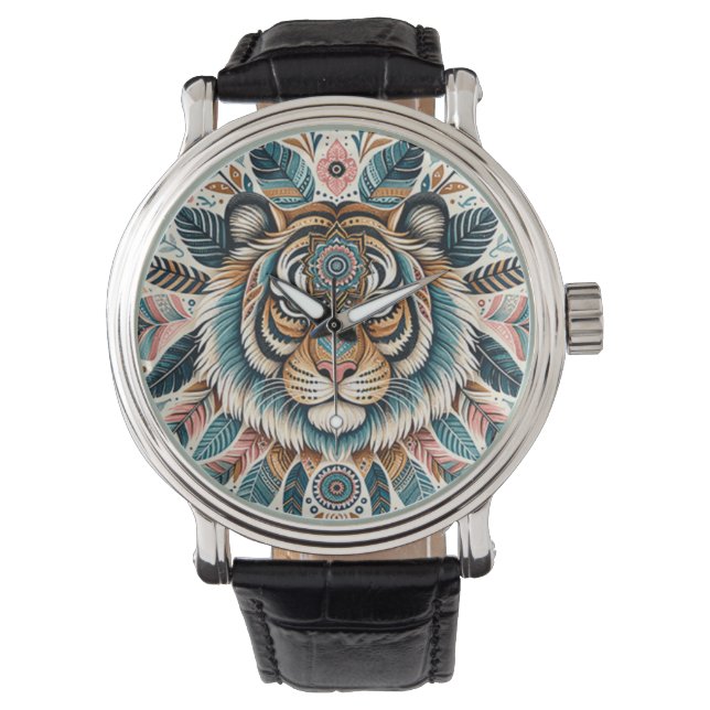 Boho mandala tiger feathwoman armbanduhr (Vorderseite)