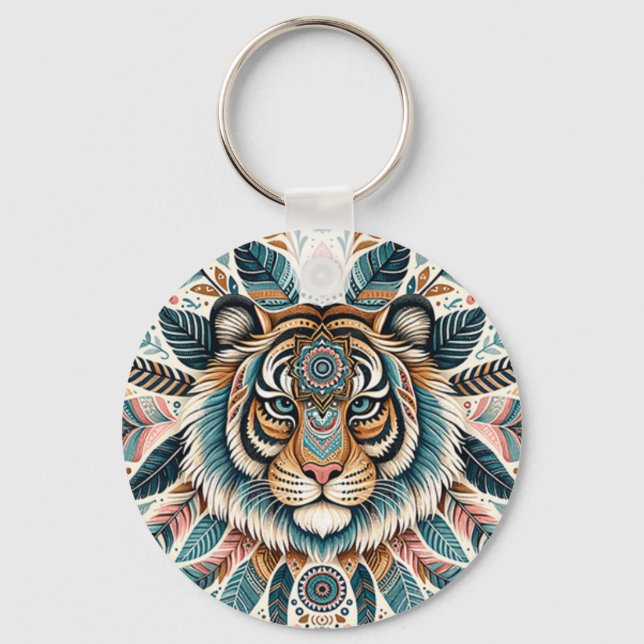 Boho mandala tiger feathwoman schlüsselanhänger (Vorderseite)