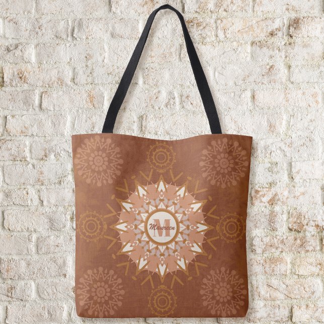 Boho Mandalases - Tote Tasche (Boho Mandalas - Earthtones Tote Bag by Leapfroglisics Shop)