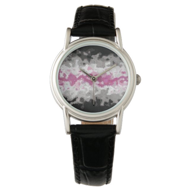 Boho Marble Abstrakte Librafeminine Pride Flag Armbanduhr (Vorderseite)