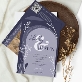 Boho Marine Blue Foto Namen Drehbuch Bogen Hochzei Einladung
