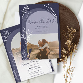 Boho Marine Blue Foto Namen Drehbuch Bogen Hochzei Save The Date