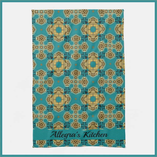 Boho marokkanische Tile Blue und Gold Geschirrtuch (Bookmark my store! https://www.zazzle.com/store/capricepetit)