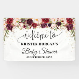 Boho marsala burgunda blumengoldene Babydusche Banner