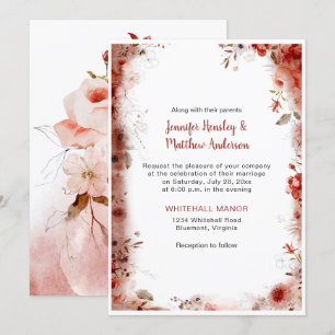 Boho Marsala Burgundy Floral Watercolor Wedding Einladung