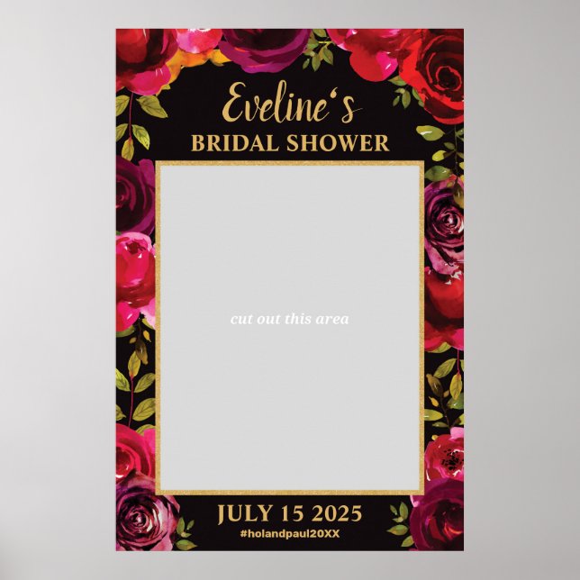 Boho Marsala Deep Rote Rosen Foto Prop Frame Poster (Vorne)