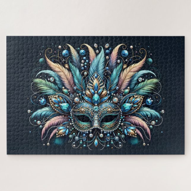 Boho Masquerade Feather Jewel Mask Puzzle (Horizontal)