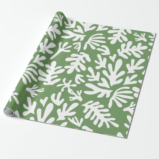 Boho Matisse Botanical Shapes Dark Green Christmas Geschenkpapier (Ungerollt)
