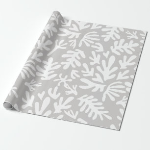 Boho Matisse Botanical Shapes Grau Weihnachten Geschenkpapier