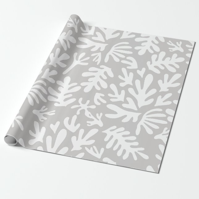 Boho Matisse Botanical Shapes Grau Weihnachten Geschenkpapier (Ungerollt)