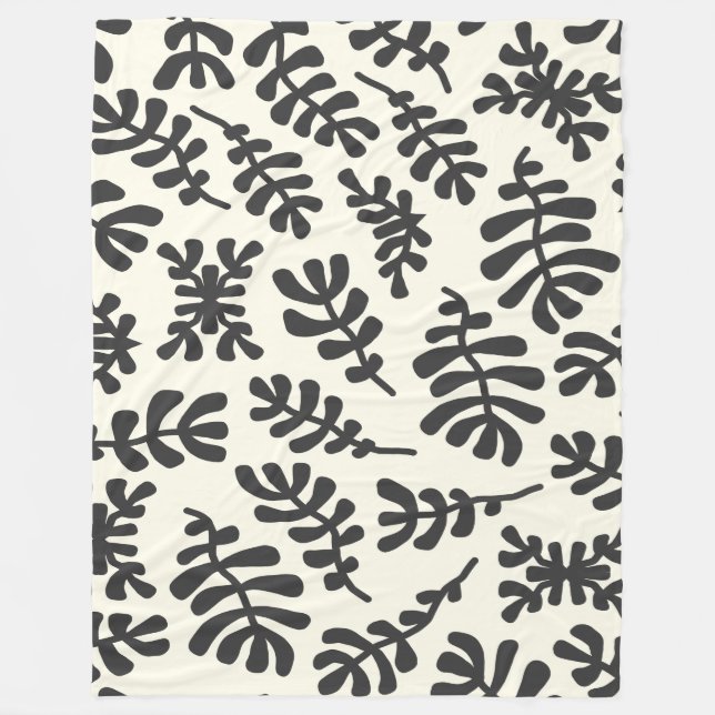 Boho Matisse Botanical Shapes Schwarz-weiß  Fleecedecke (Vorderseite)