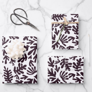 Boho Matisse Botanical Shapes Schwarz-weiß Geschenkpapier Set