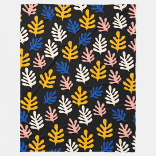 Boho Matisse Botanische Formen in Schwarz Rosa Bla Fleecedecke