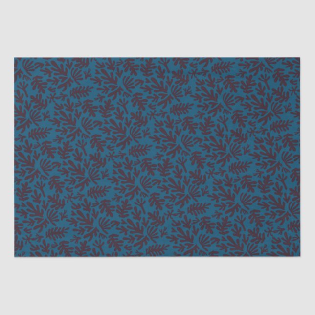Boho Matisse botanische Formen Muster Schwarz Blau Seidenpapier (Vorderseite)