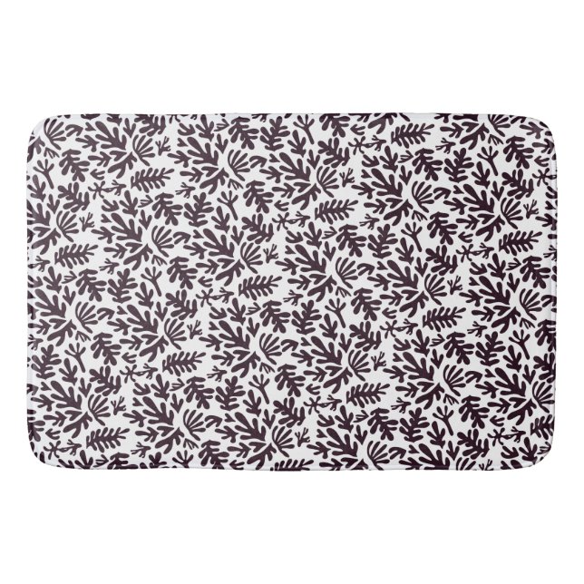 Boho Matisse botanische Formen Muster Schwarz Grau Badematte (Vorderseite)