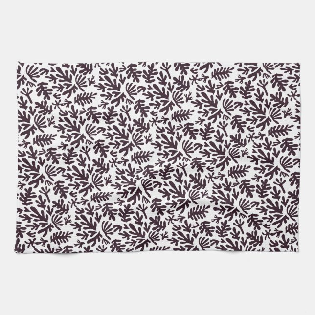 Boho Matisse botanische Formen Muster Schwarz Grau Geschirrtuch (Horizontal)