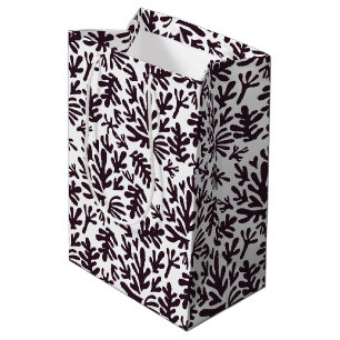 Boho Matisse botanische Formen Muster Schwarz Grau Mittlere Geschenktüte