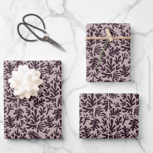 Boho Matisse Botanische Formen Muster Schwarz Pink Geschenkpapier Set