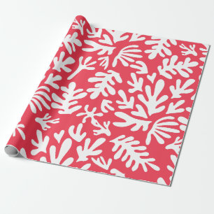 Boho Matisse Botanische Formen Roter Weihnachten Geschenkpapier