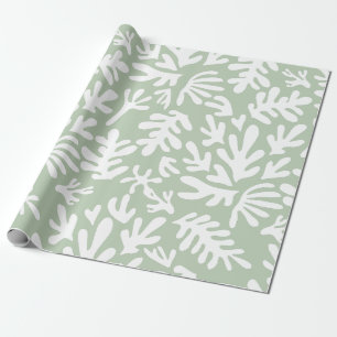 Boho Matisse Botanische Formen Sage Green Christma Geschenkpapier
