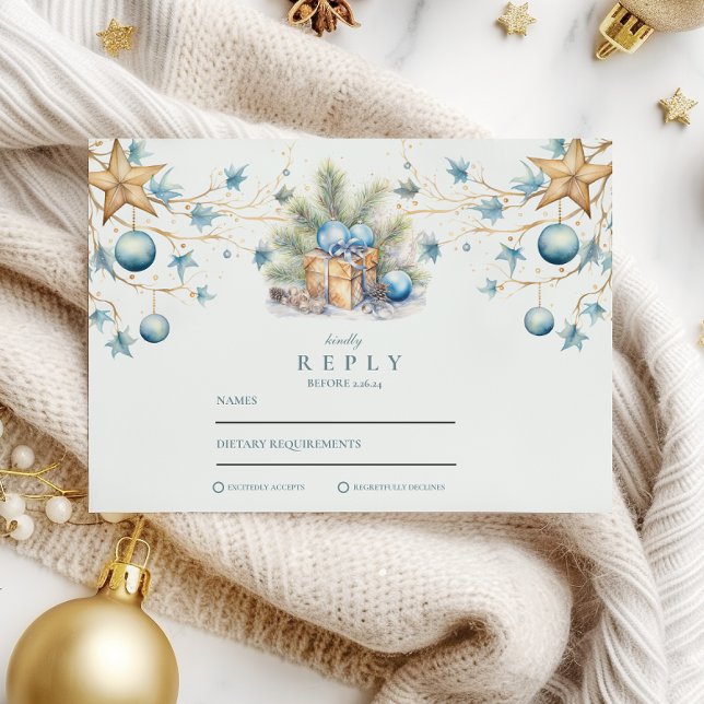 Boho Mattiert Blue Pine Wedding RSVP Karte (Von Creator hochgeladen)