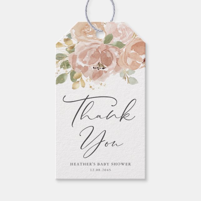 Boho Mauve Peach Blume Babydusche Vielen Dank Geschenkanhänger (Vorderseite)