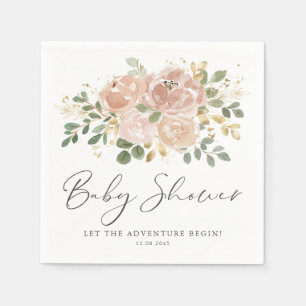 Boho-Mauve-Pfirsich-Blumen-Baby-Party Serviette