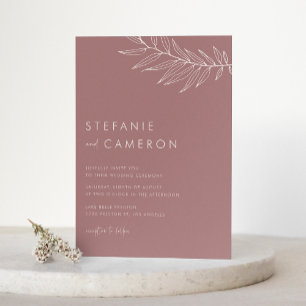 Boho Mauve Pink Minimalistische Foliage Hochzeit Einladung