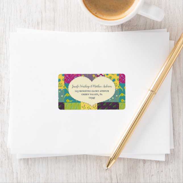 Boho Maximalist Patchwork Quilt Herzadresse Adressaufkleber (Insitu)