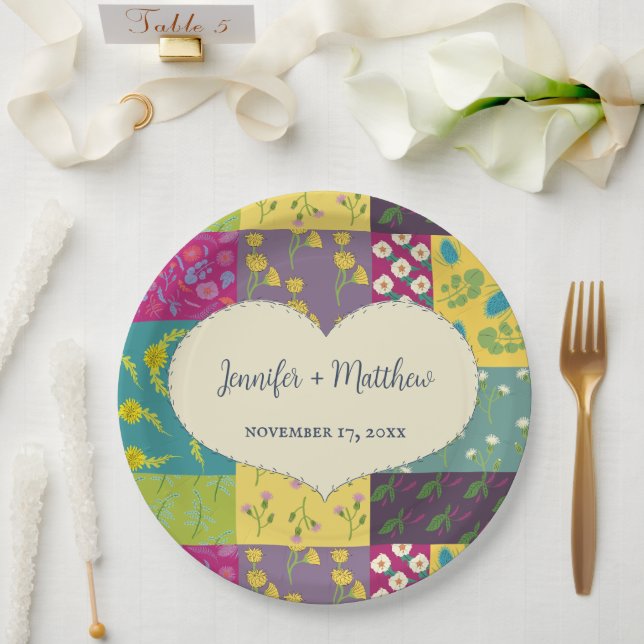 Boho Maximalist Patchwork Quilt Wedding Pappteller (Hochzeit)