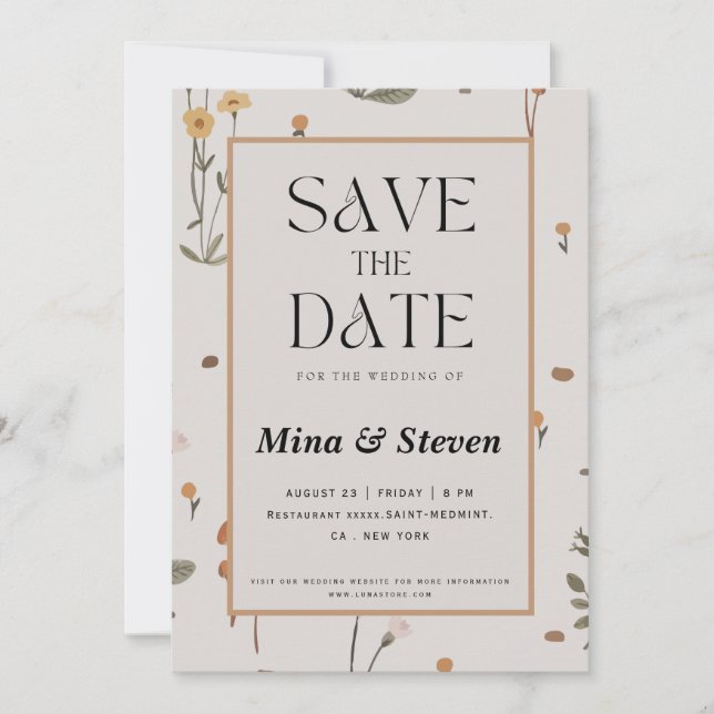 Boho Meadow Wildblume Beige Wedding Save The Date (Vorderseite)
