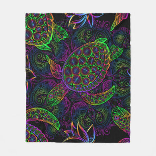 Boho-Meeres-Schildkröte: psychedelisches Mandala-M Fleecedecke