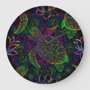 Boho-Meeres-Schildkröte: psychedelisches Mandala-M Große Wanduhr