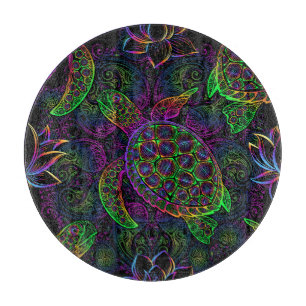 Boho-Meeres-Schildkröte: psychedelisches Mandala-M Schneidebrett