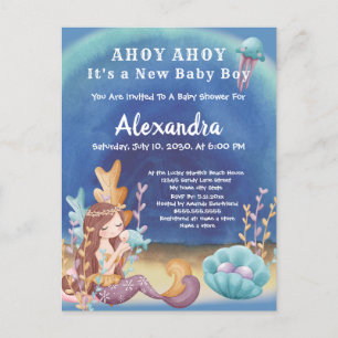 Boho Mermaid, unter der Sea Boy Baby Dusche Einladungspostkarte