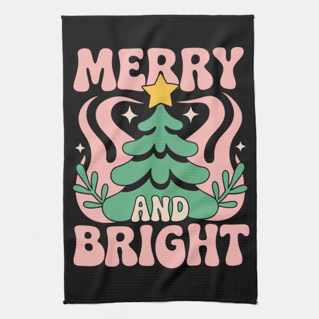 Boho Merry and Bright Personalized Floral Xmas Geschirrtuch (Vertikal)