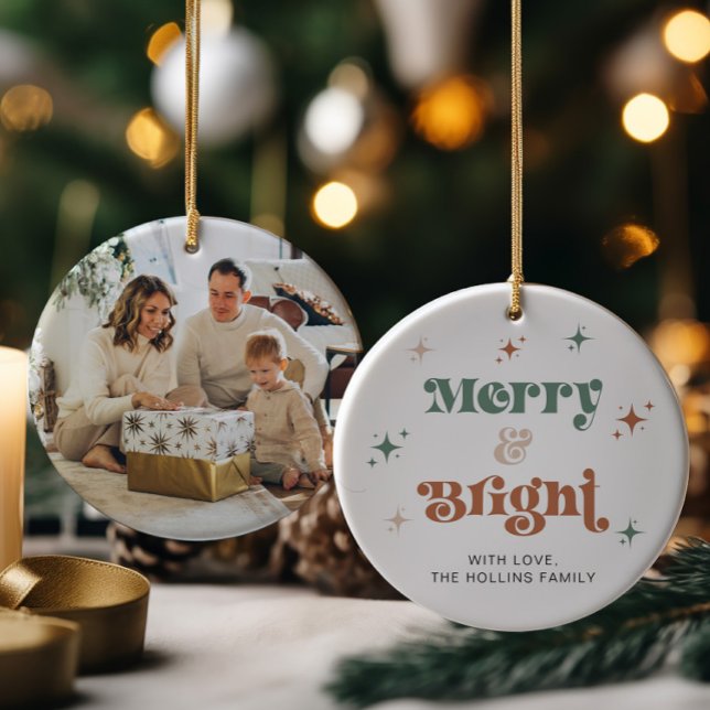 Boho Merry & Bright Foto Weihnachtsschmuck Retro Ornament (Von Creator hochgeladen)