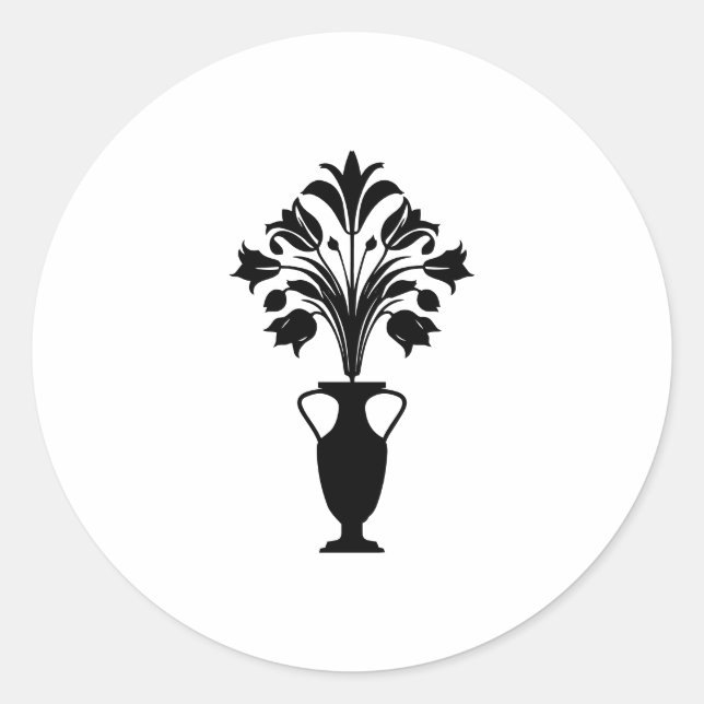 Boho Mid Century Flower Pot Runder Aufkleber (Vorderseite)